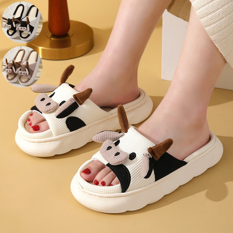 Cute Cartoon Cow Slippers Linen Non-slip Shoes Indoor Garden Home Slippers