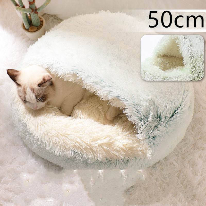 2 In 1 Dog And Cat Bed Pet Winter Bed Round Plush Warm Bed House Soft Long Plush Pets Bed