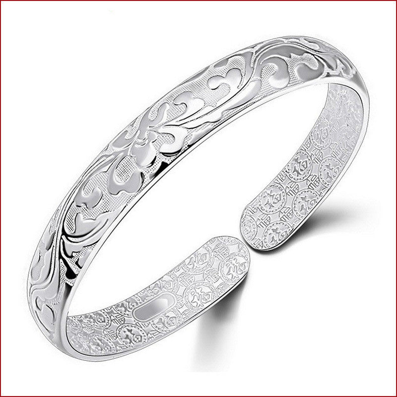 Exquisite wide fashion silver plated bracelet