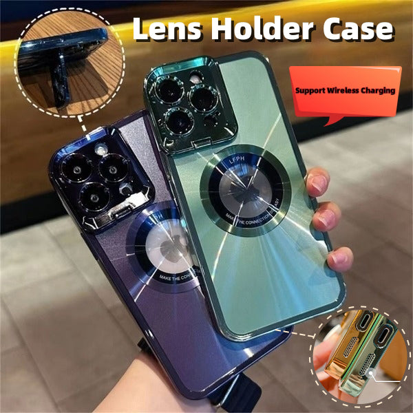 Electroplated Phone Case Luxury Plating CD Pattern Magsafe Bracket Case For IPhone 12 13 14 Pro Max Invisible Camera Stand Holder Lens Holder Magnetic Suction