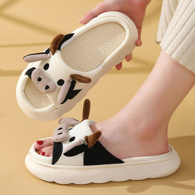 Cute Cartoon Cow Slippers Linen Non-slip Shoes Indoor Garden Home Slippers