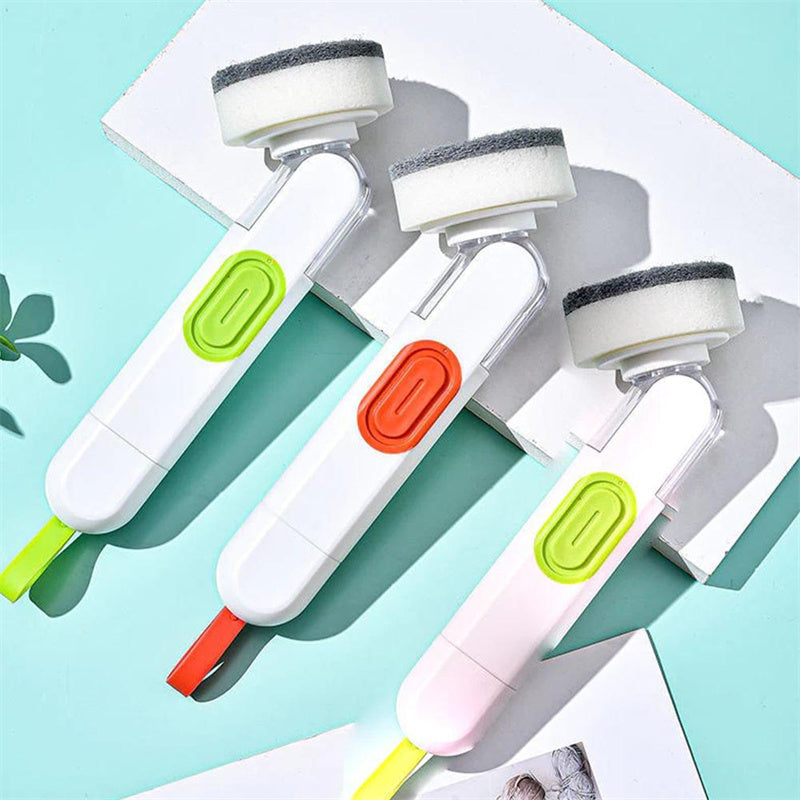 Multi-Functional Long-Handle Liquid-Filled Cleaning Brush Washing Up Brushes With Liquid Dispenser Two Replacement Heads For Kitchen Cleaning Brush Gadgets