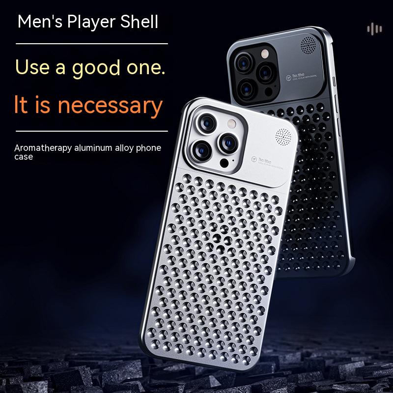 Aluminum Alloy Phone Case For 14 13 Pro Max Plus Hollow Heat Dissipation Anti-fall Full Body Shockproof Phone Cove