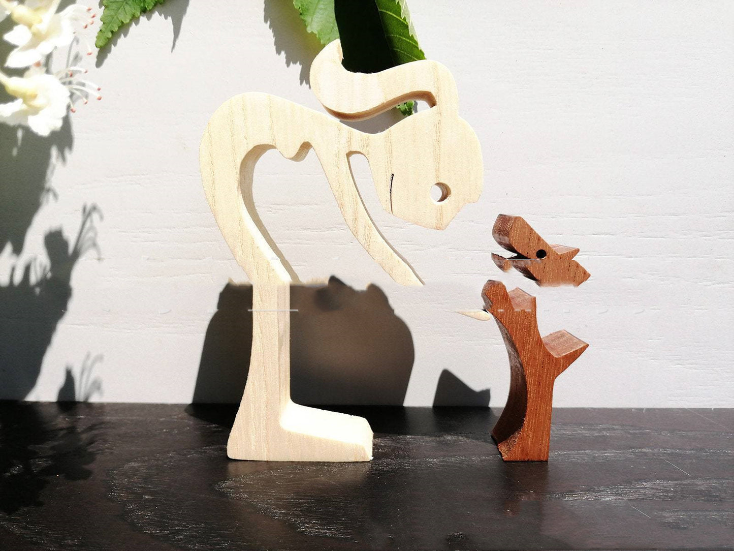 DIY Figurine Wood Dog Ornament Sculpture Home Decoration A Man A Dog Wood Sculpture Christmas Gifts Model Decor